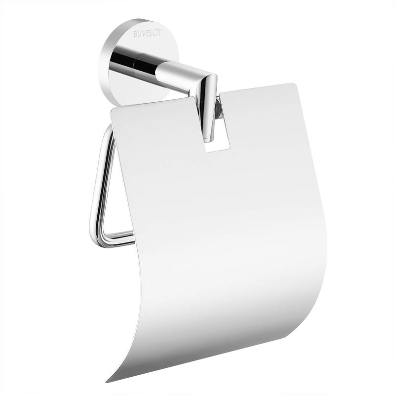 BUVELOT Toilet Paper Holder with Cover, Contemporary Toilet Roll Holder for Bathroom Wall Mounted,Chrome,Brass,077040-CR Leo Series - Image 5